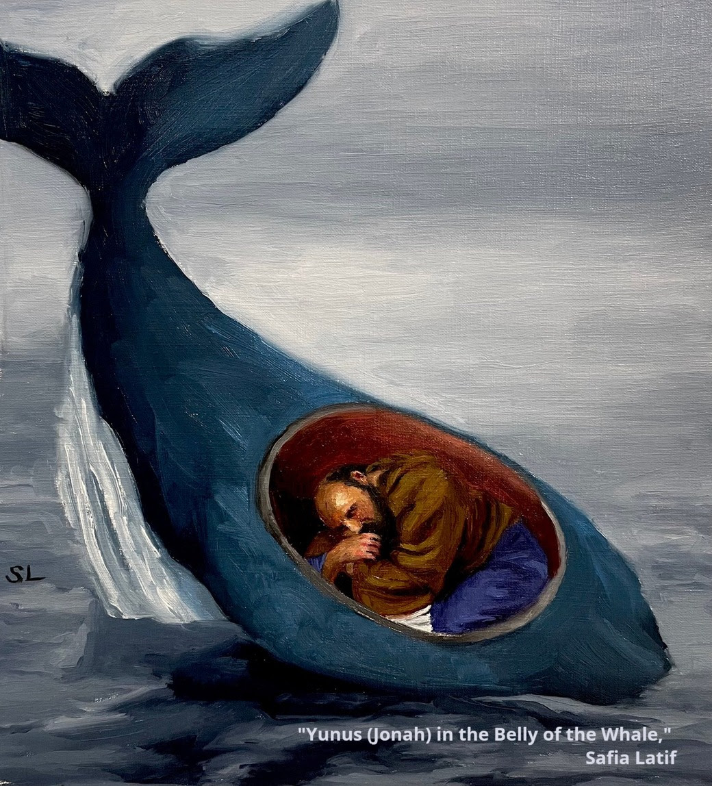 Painting named Yunis in the belly of the whale by artist Satifa Latif