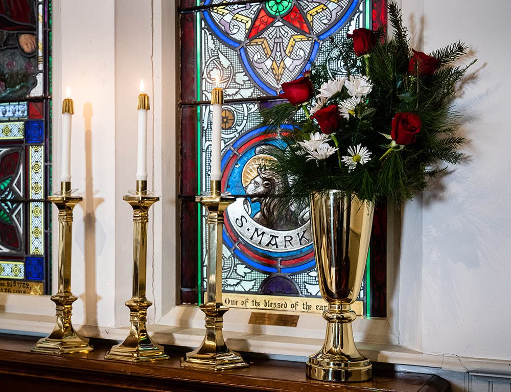 The altar stand at the front of All Saints' Episcopal Church of Saugatuck